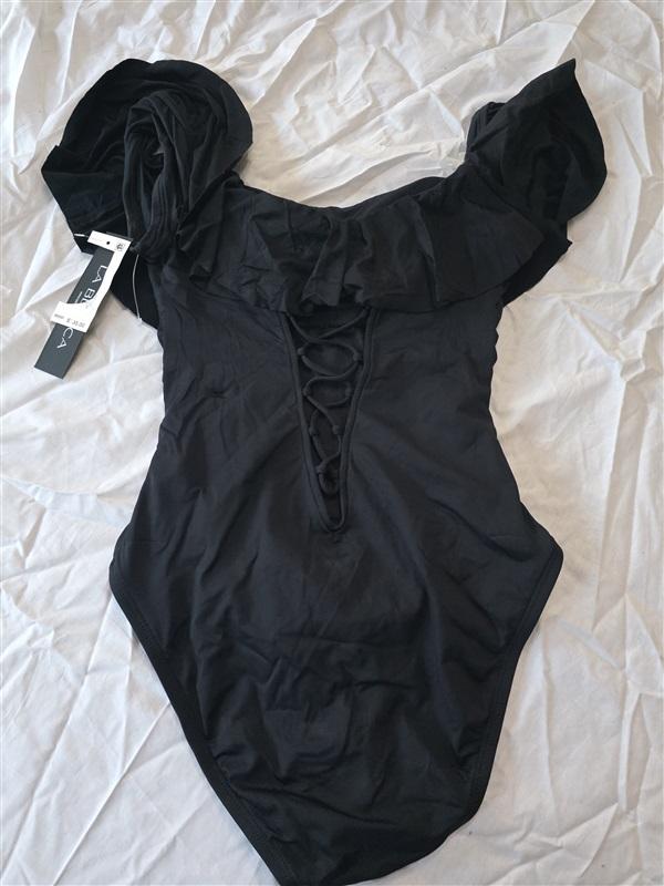 NWT La Blanca 14 Island Goddess Off The Shoulder Ruffle 1PC Swimsuit 134519