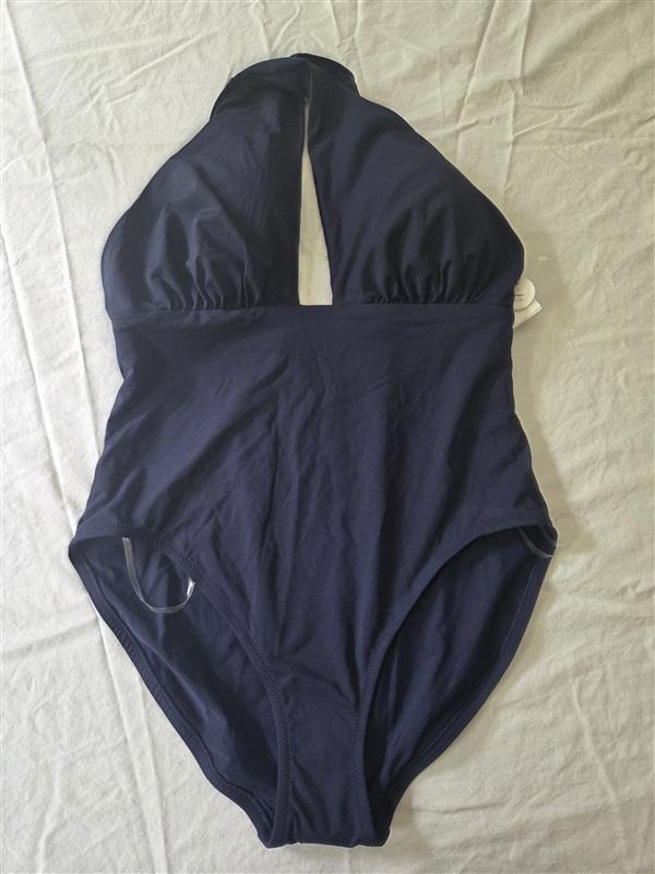 NWT Calia 14 Cutout Twist Halter Navy Blue One-Piece Swimsuit 134520
