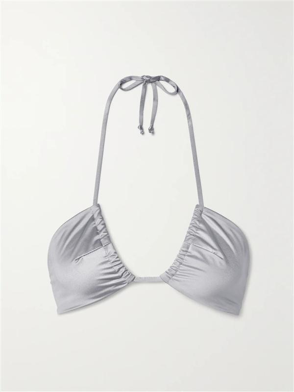 NWT Good American L Silver Stretch Satin Bikini Top & Bottom 134550