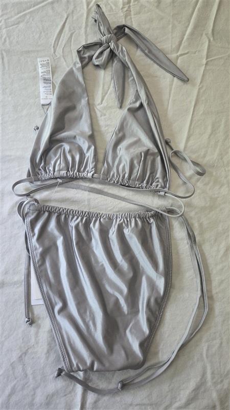 NWT Good American L Silver Stretch Satin Bikini Top & Bottom 134550
