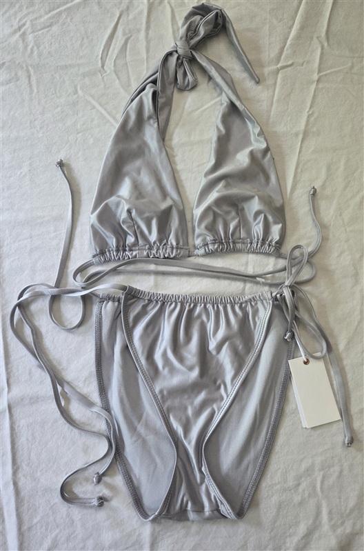 NWT Good American L Silver Stretch Satin Bikini Top & Bottom 134550