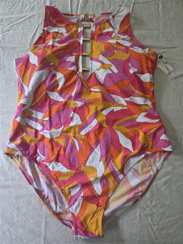 NWT Beyond Control Keyhole Hi Neck Mod Pink 1PC Swimsuit 13458