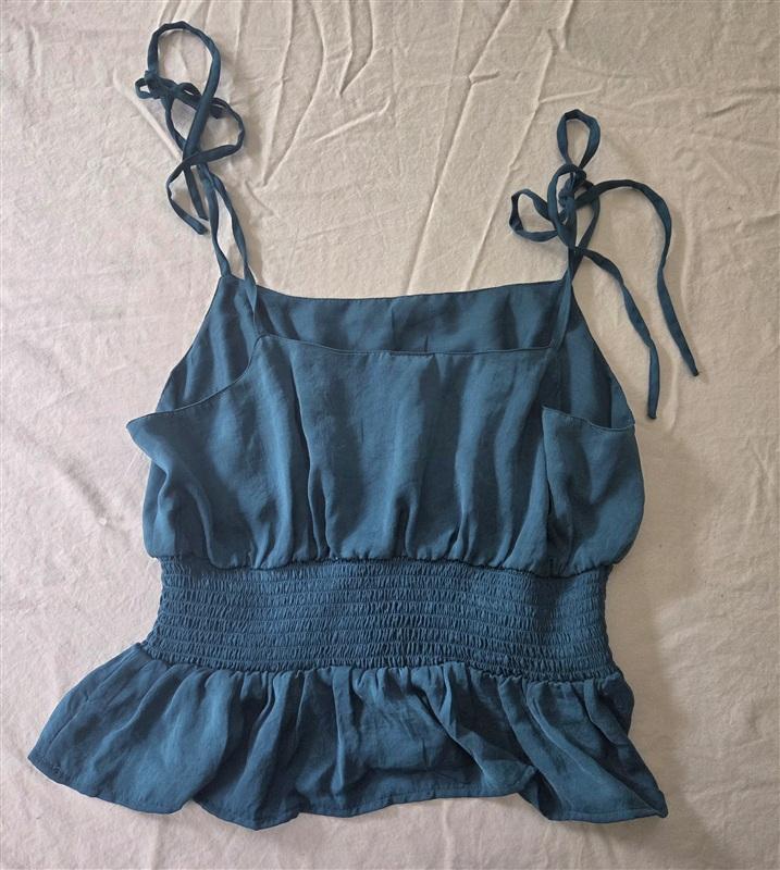 NWT Red Carter M Smocked Waist Peplum Camisole Tie Shoulder Tank Top 134561