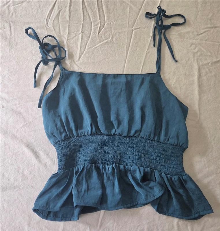 NWT Red Carter M Smocked Waist Peplum Camisole Tie Shoulder Tank Top 134561