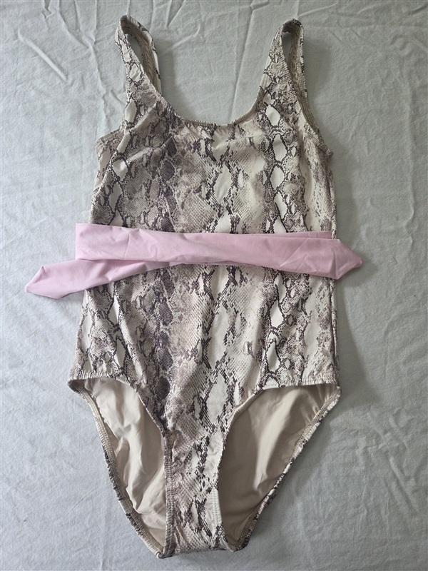NWT Pilyq PQ Girls 14 Leo Belted Bow 1PC PinkAnimal Print Swimsuit 134563