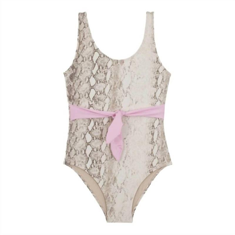 NWT Pilyq PQ Girls 14 Leo Belted Bow 1PC PinkAnimal Print Swimsuit 134563