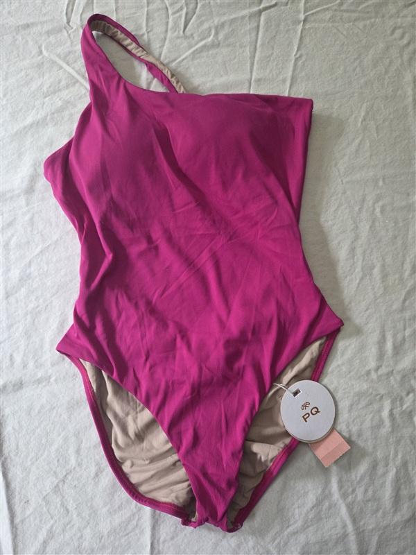 NWT Pilyq Grace Pink One Shoulder Ribbed 1PC SwimSuit 134567