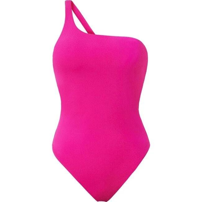 NWT Pilyq Grace Pink One Shoulder Ribbed 1PC SwimSuit 134567