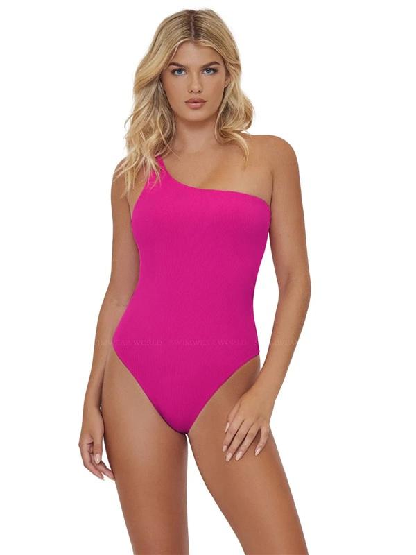NWT Pilyq Grace Pink One Shoulder Ribbed 1PC SwimSuit 134567
