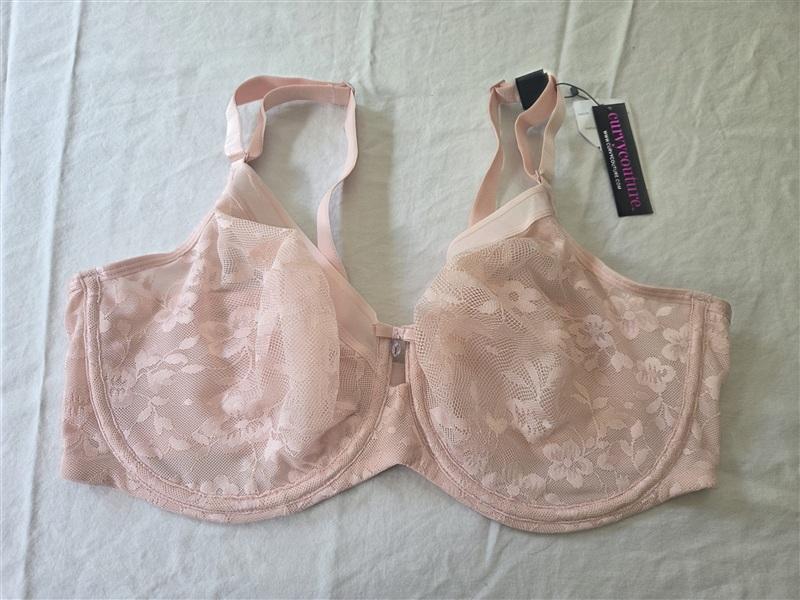 NWT Curvy Couture 38DDD Smooth Lace Unlined Pink Bra 134569