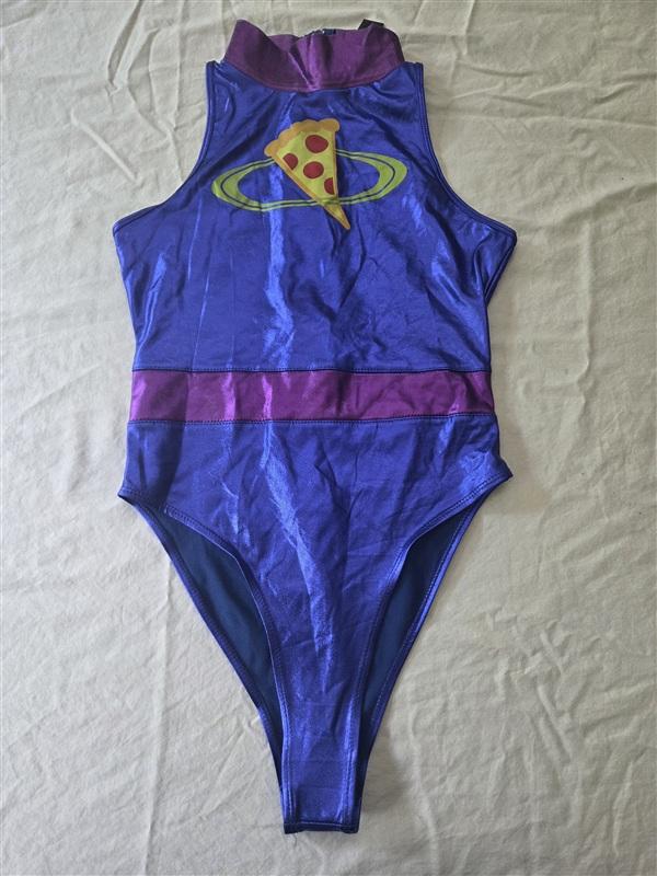 NWT Forplay M/L Planet Of Pizza Character Leotard Costume Purple Metallic 134571