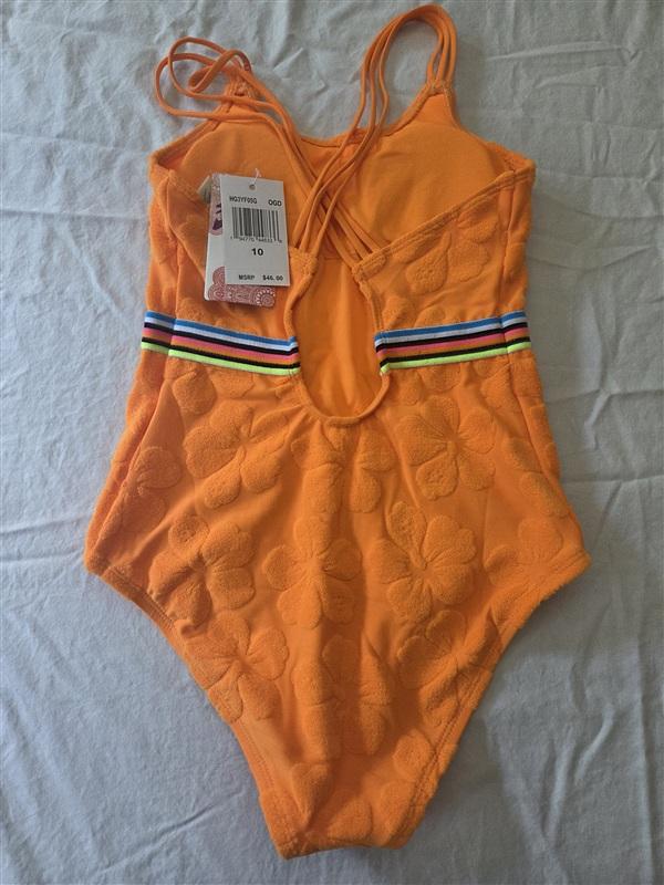 NWT Hobie 10 Girls Raised Floral Terry Cloth 1PC Swimsuit 134574