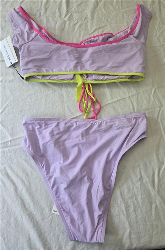 NWT BCBGeneration M Purple Lace Up Bikini Top Bottom Swimsuit 134578