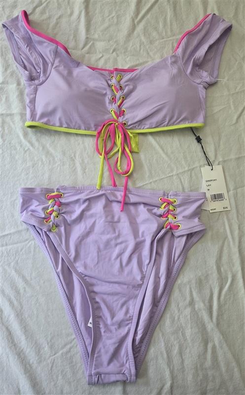 NWT BCBGeneration M Purple Lace Up Bikini Top Bottom Swimsuit 134578