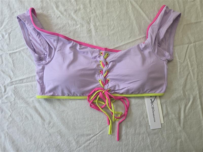 NWT BCBGeneration M Purple Lace Up Bikini Top Bottom Swimsuit 134578