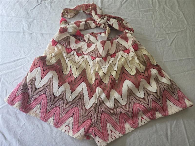 NWT Trina Turk L Palisades Crochet Shorts Chevron Tie Front 134579
