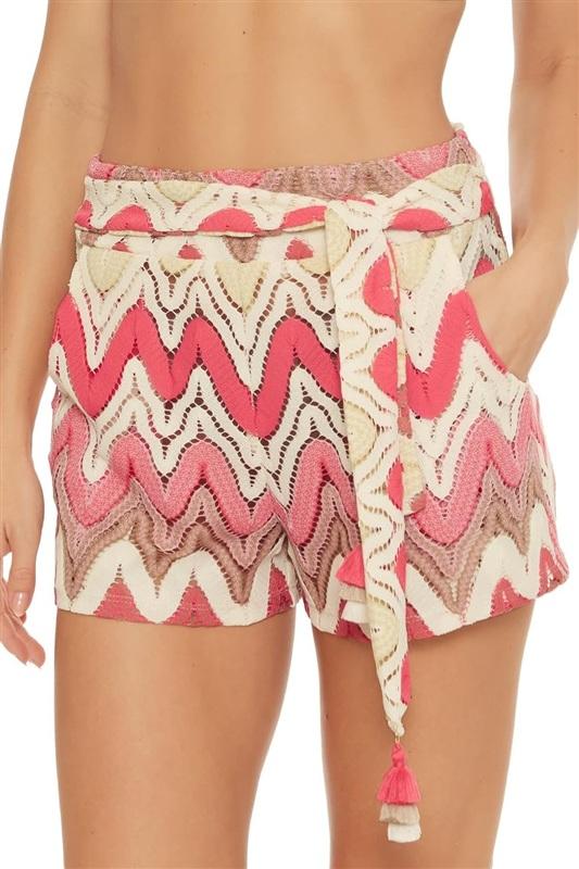 NWT Trina Turk L Palisades Crochet Shorts Chevron Tie Front 134579