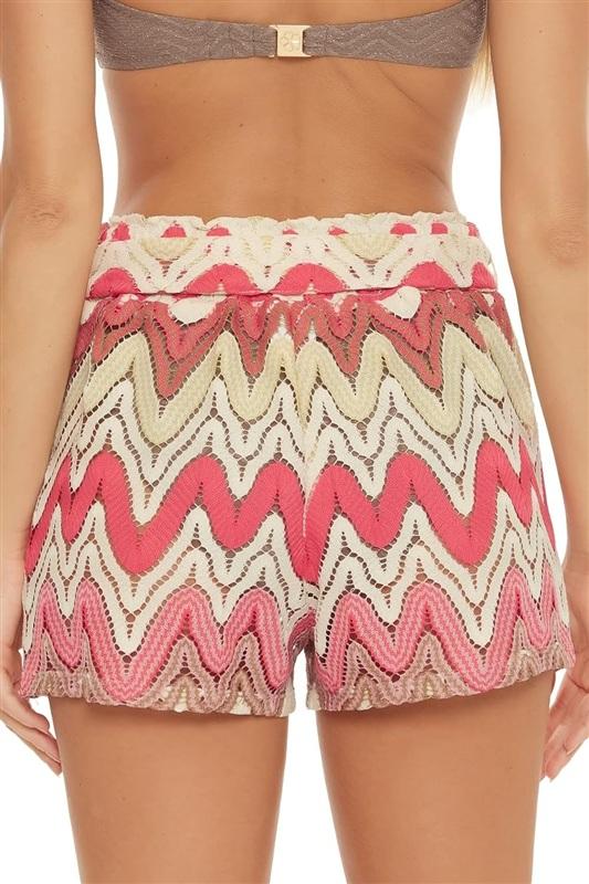 NWT Trina Turk L Palisades Crochet Shorts Chevron Tie Front 134579