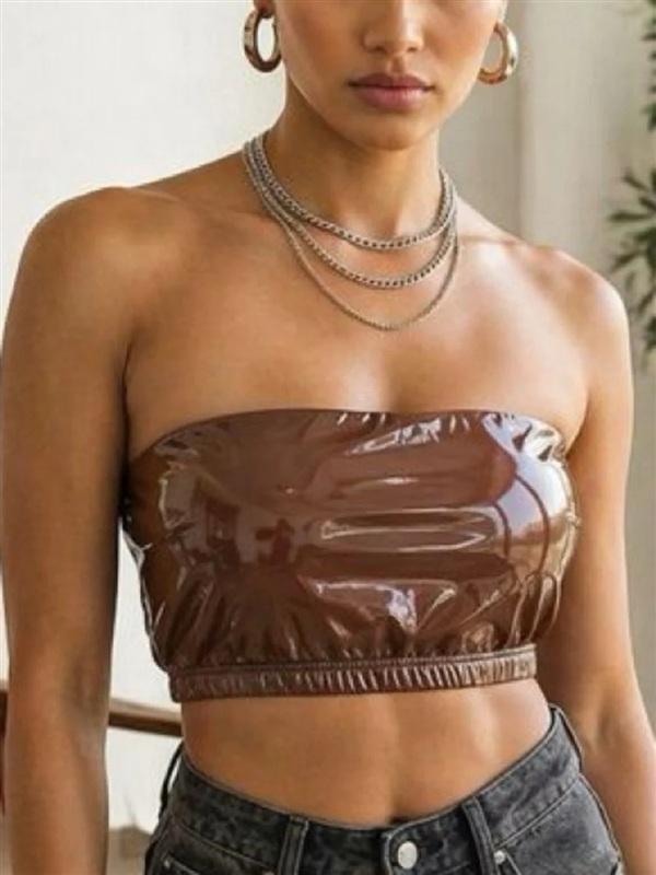 NWT Good American 2X Faux Leather Dark Chocolate Bandeau Top 134588