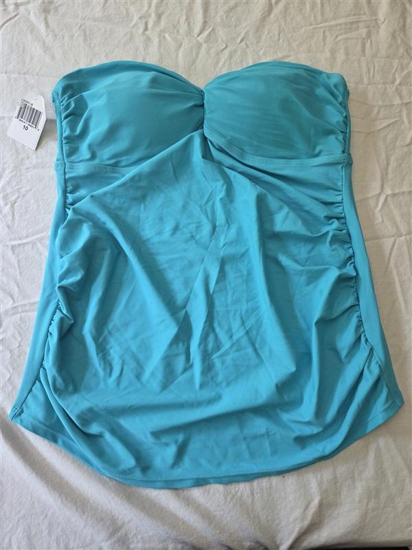 NWT Spanx Assets 10 Twist Top Tankini Swim Top Aqua 134589