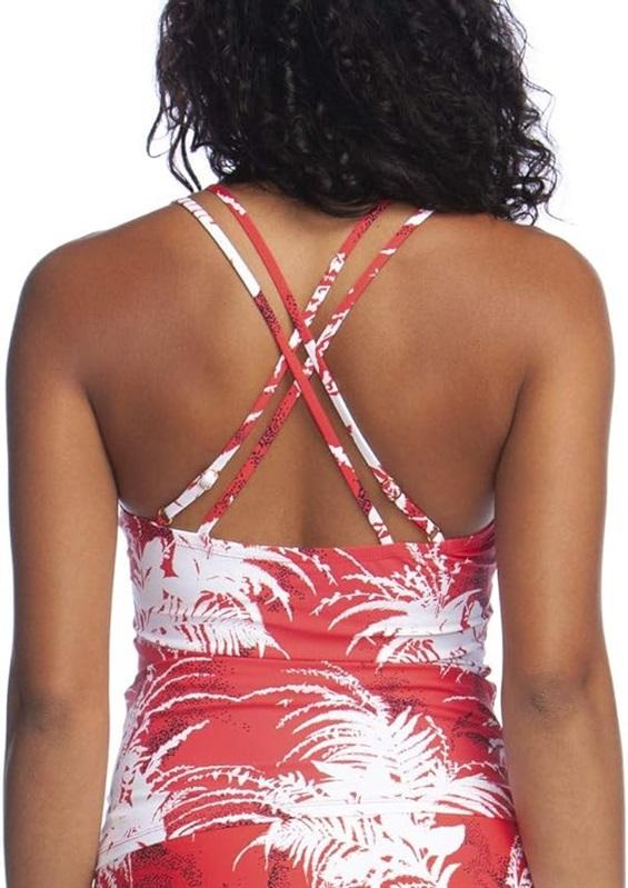 NWT La Blanca 4 Island Goddess Red Fern Tankini Swim Top 134590