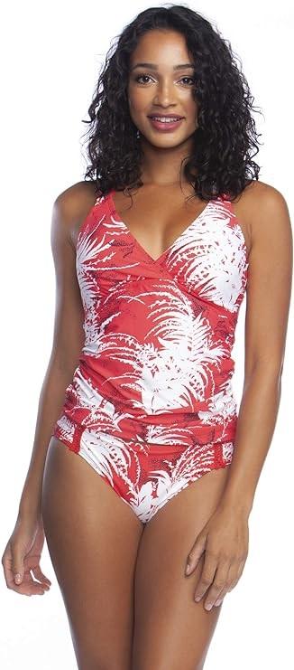 NWT La Blanca 4 Island Goddess Red Fern Tankini Swim Top 134590