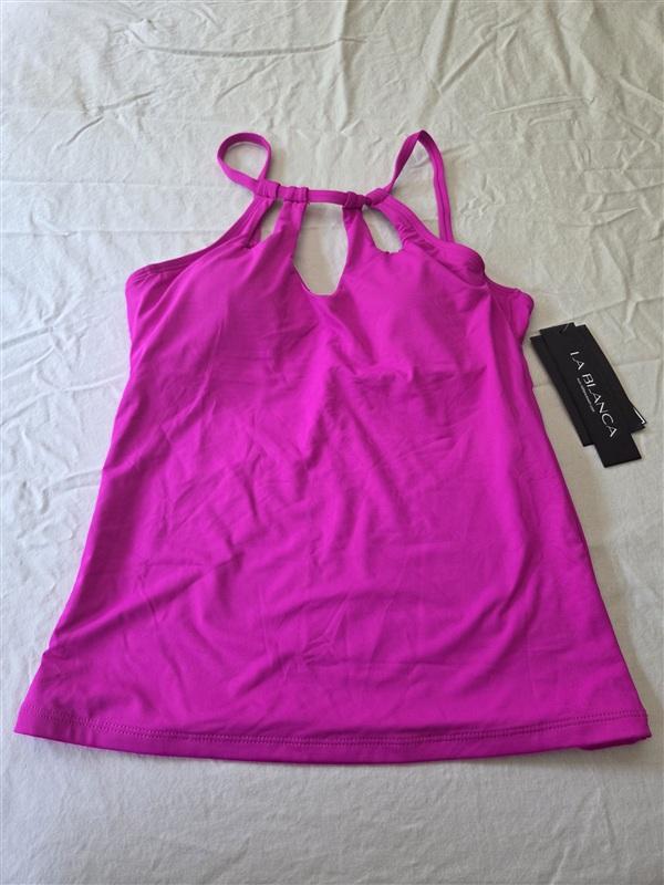 NWT La Blanca 4 High Neck Keyhole Halter Tankini Swim Top Orchid 134591
