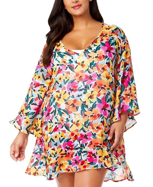 NWOT Anne Cole 14/16 Flounce Floral Flounce Swim Cover Up 134601