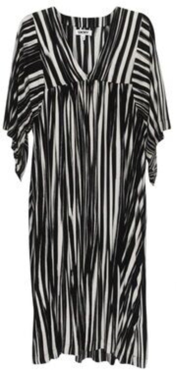 NWT DKNY Donna Karan 1x 2X Black White Striped Caftan Gown Dress 134604