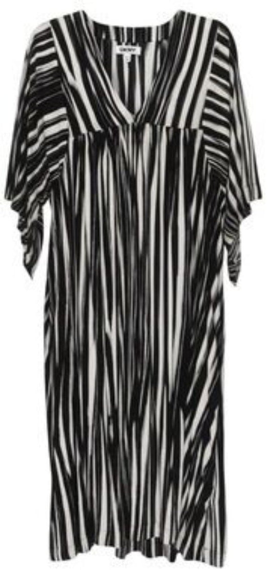 NWT DKNY Donna Karan 1x 2X Black White Striped Caftan Gown Dress 134604