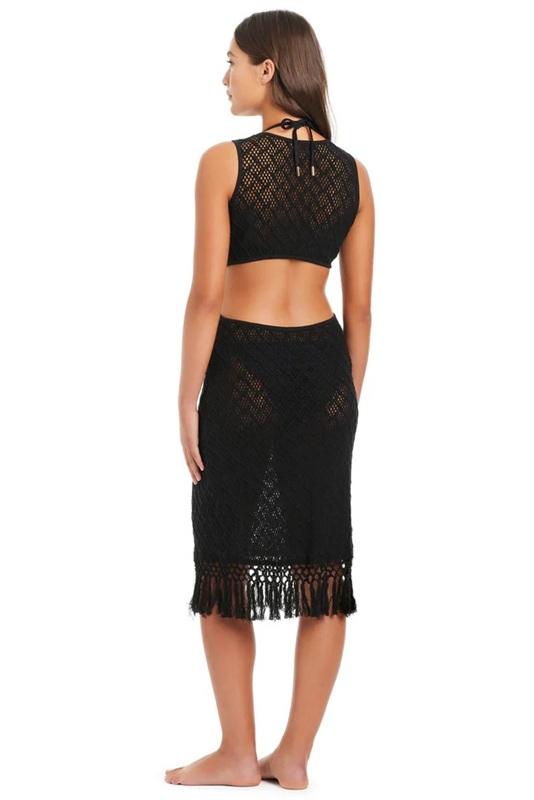 NWT Red Carter M Crochet Midi Cover Up Dress Tassels Black 134605