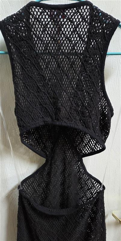 NWT Red Carter M Crochet Midi Cover Up Dress Tassels Black 134605