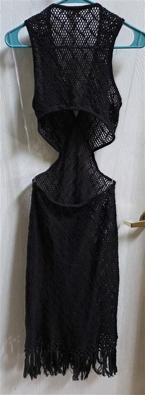 NWT Red Carter M Crochet Midi Cover Up Dress Tassels Black 134605