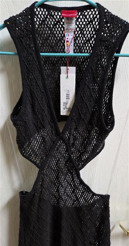 NWT Red Carter M Crochet Midi Cover Up Dress Tassels Black 134605