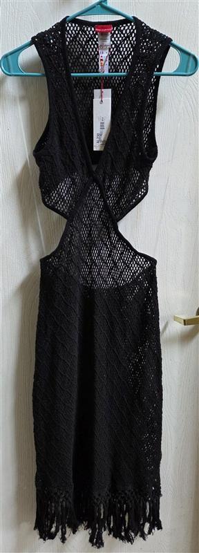 NWT Red Carter M Crochet Midi Cover Up Dress Tassels Black 134605