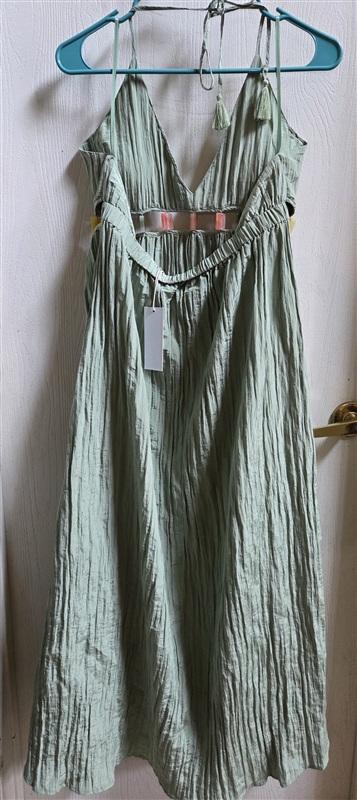 NWT Anne Cole Large Ibiza V-Neck Jewel Halter Green Maxi Cover-Up 134607