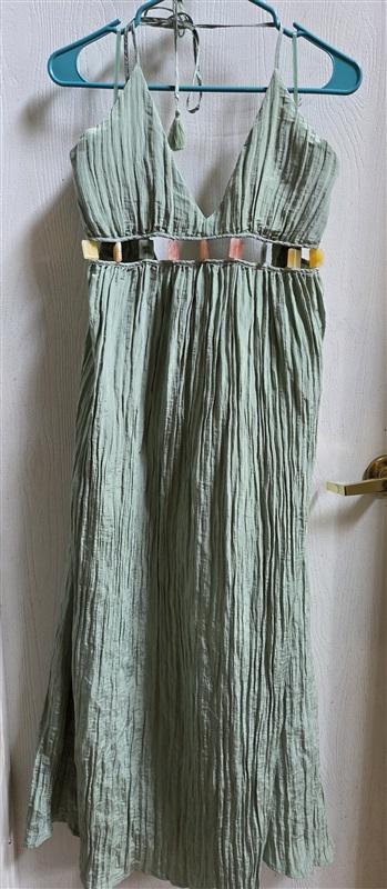 NWT Anne Cole Large Ibiza V-Neck Jewel Halter Green Maxi Cover-Up 134607