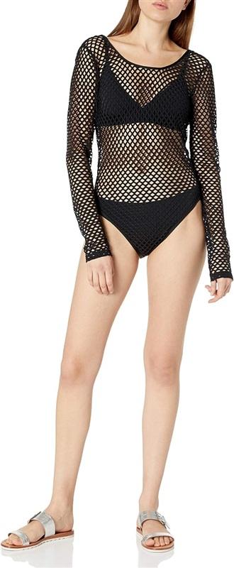 NWT BCBGeneration XL Fishnet Mesh Bodysuit Hybrid Swimsuit Cover Up 134608