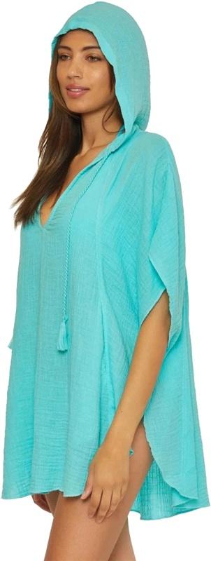 NWOT Trina Turk L/XL Serene Cotton Eyelash Trim Cover up Poncho Blue 134609