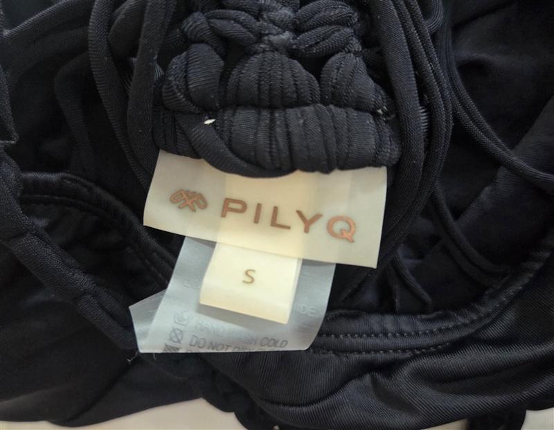NWOT PilyQ S ISLAND MACRAME 1PC SWIMSUIT Black HALTER 134614
