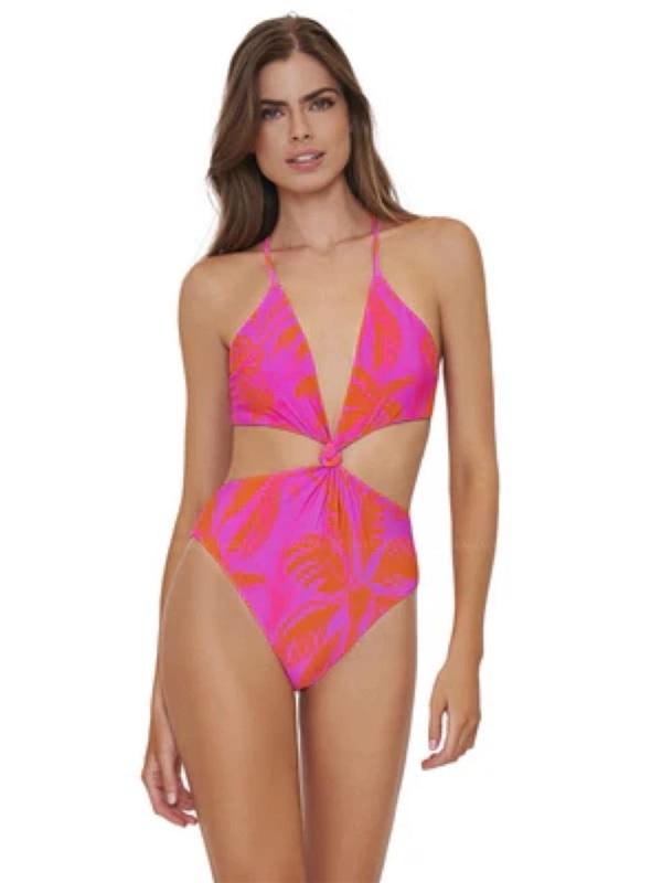 NWT Pilyq PQ M Knot Cut-Out Tropical Flower Purple Orange 1PC Swimsuit 134648