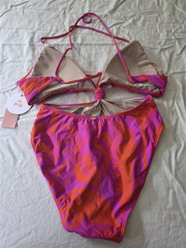 NWT Pilyq PQ M Knot Cut-Out Tropical Flower Purple Orange 1PC Swimsuit 134648