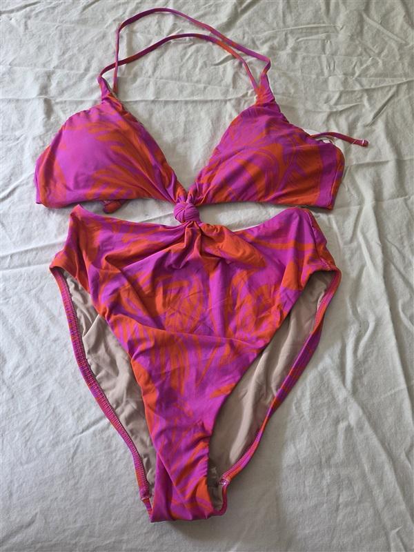 NWT Pilyq PQ M Knot Cut-Out Tropical Flower Purple Orange 1PC Swimsuit 134648