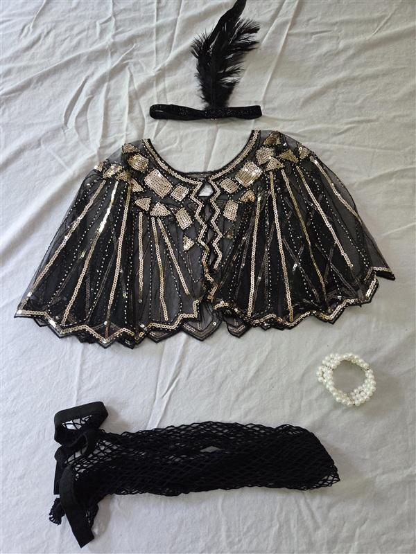 NWOT 1920s Flapper Gatsby Accessories Set Black Gold 134654