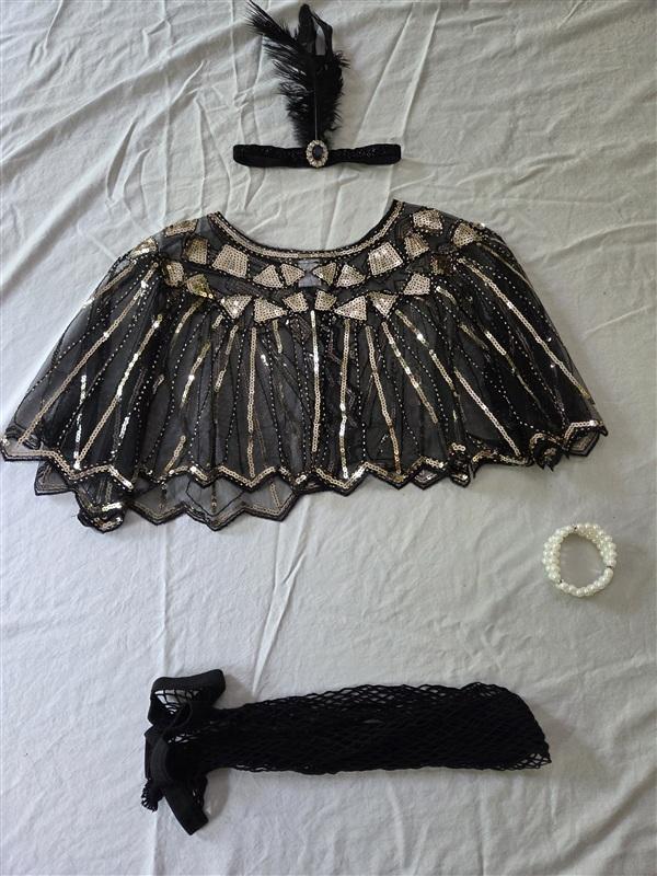 NWOT 1920s Flapper Gatsby Accessories Set Black Gold 134654