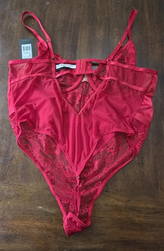 NWT Oh La La Cheri 2X Unlined Underwire Lace Satin Teddy Red 134655