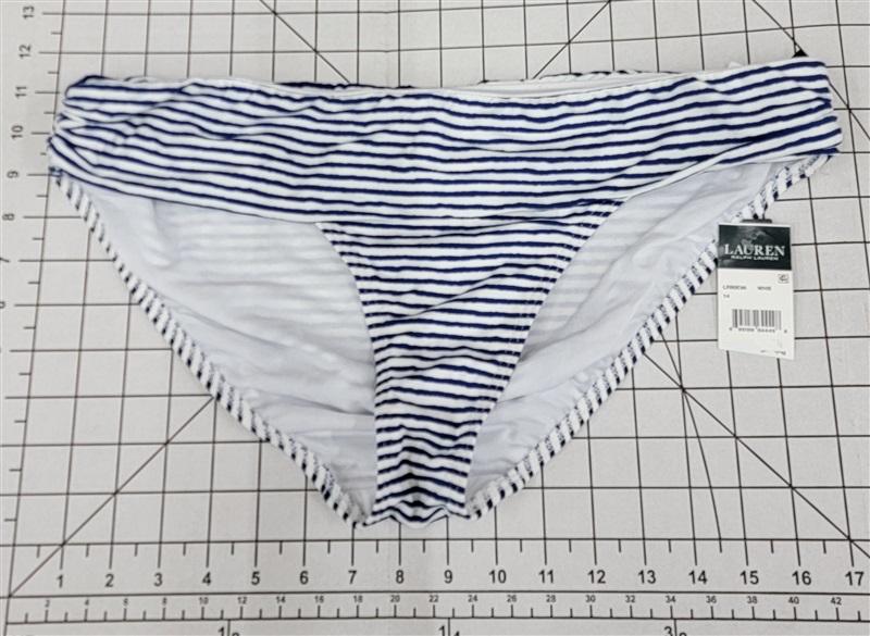 NWT Ralph Lauren 14 Blue White Painterly Stripe Hipster Bikini Bottom 134662