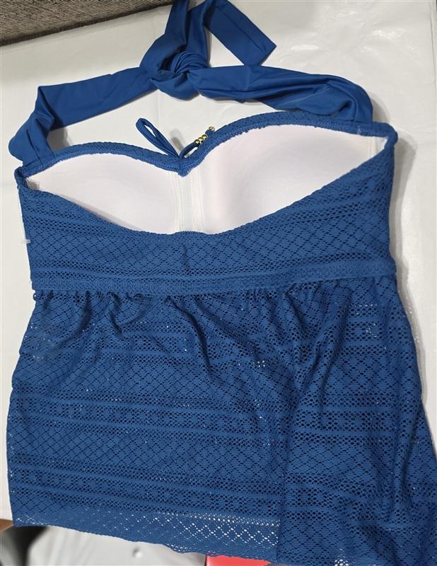 NWOT Rod Beattie 10 Bandeau Halter Top Crochet Lace Tankini Blue 134663
