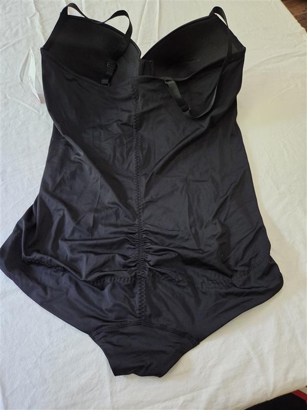 NWT Ashley Stewart 4X Satin Trimmed Shapewear Bodysuit Black 134678