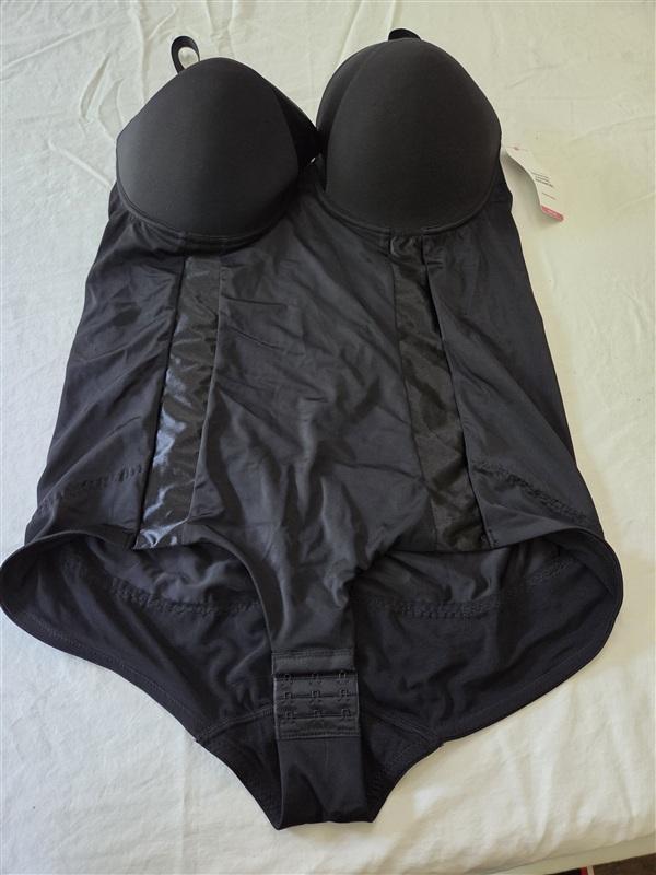 NWT Ashley Stewart 4X Satin Trimmed Shapewear Bodysuit Black 134678